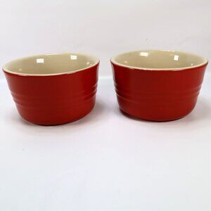 LE CREUSET Stoneware Red Ramekin 8 Oz Set Of 2 Custard Baking Dish Ceramic